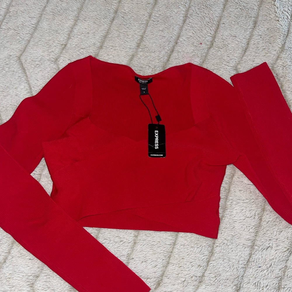 Red long sleeve crop top from Express
